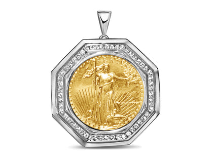 Diamond Fancy Solid White/Yellow/Rose Gold Handmade Coin Pendant , 1oz Coin ,