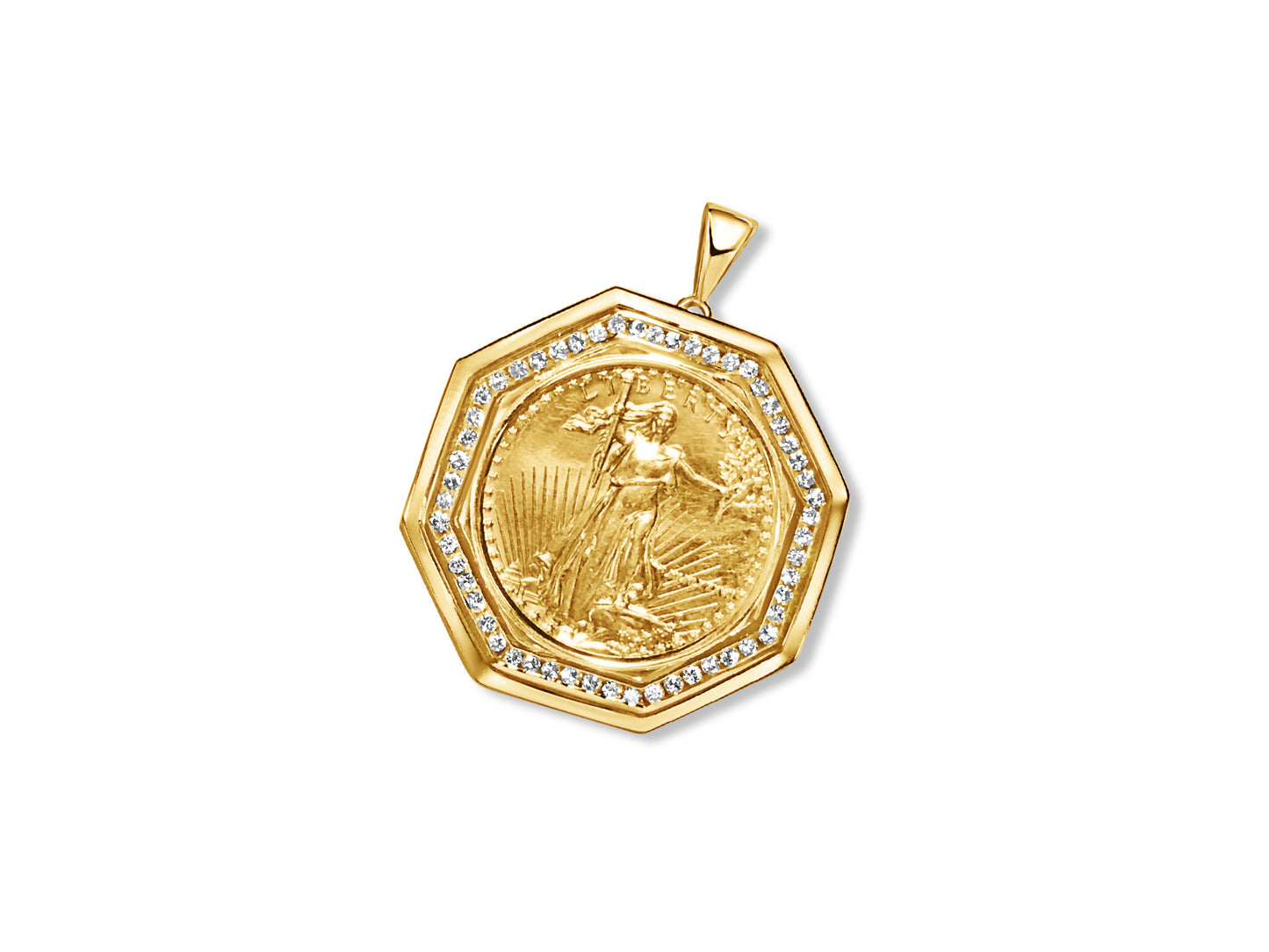 Diamond Fancy Solid White/Yellow/Rose Gold Handmade Coin Pendant , 1oz Coin ,