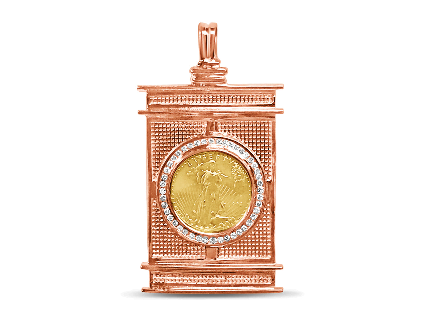 Diamond Fancy Solid White/Yellow/Rose Gold Handmade Coin Pendant , 1/2oz Coin ,