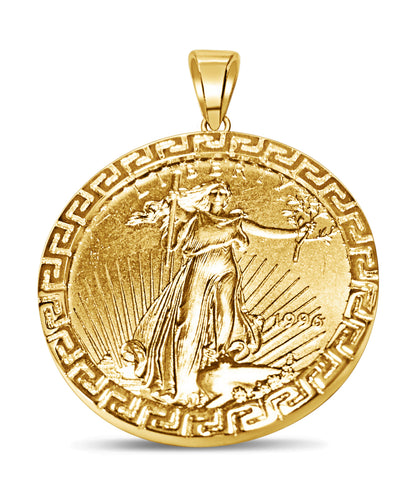 Greek Key Frame Solid White/Yellow/Rose Gold Handmade Coin Pendant , 1oz Coin , 32mm