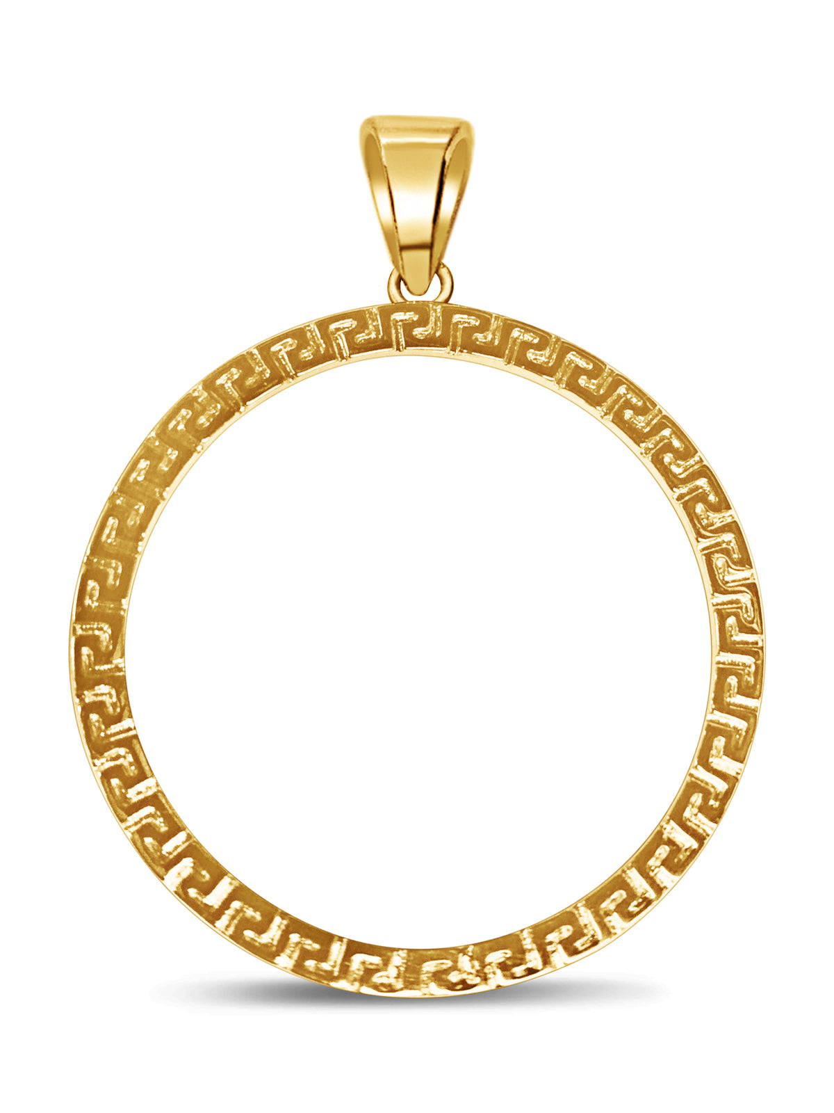 Greek Key Coin Frame Solid White/Yellow/Rose Gold Handmade Coin Pendant ,