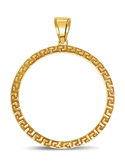 Greek Key Coin Frame Solid White/Yellow/Rose Gold Handmade Coin Pendant ,