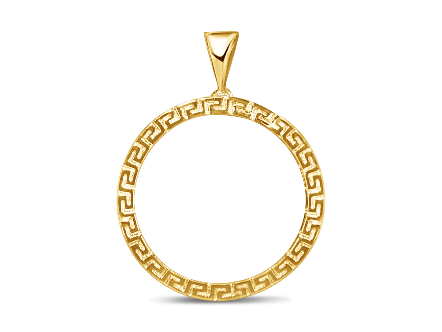 Greek Key Frame Solid White/Yellow/Rose Gold Handmade Coin Pendant , 22mm