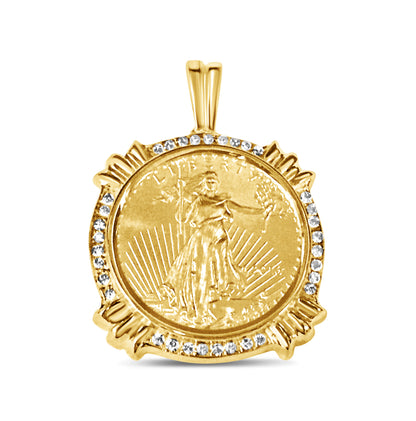 Diamond Fancy Solid White/Yellow/Rose Gold Handmade Coin Pendant , 1/2oz Coin ,