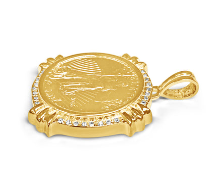 Diamond Fancy Solid White/Yellow/Rose Gold Handmade Coin Pendant , 1/2oz Coin ,