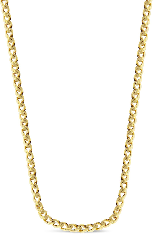 Curb Solid White/Yellow/Rose Gold Handmade Necklace , 9mm, 16-30 Inch