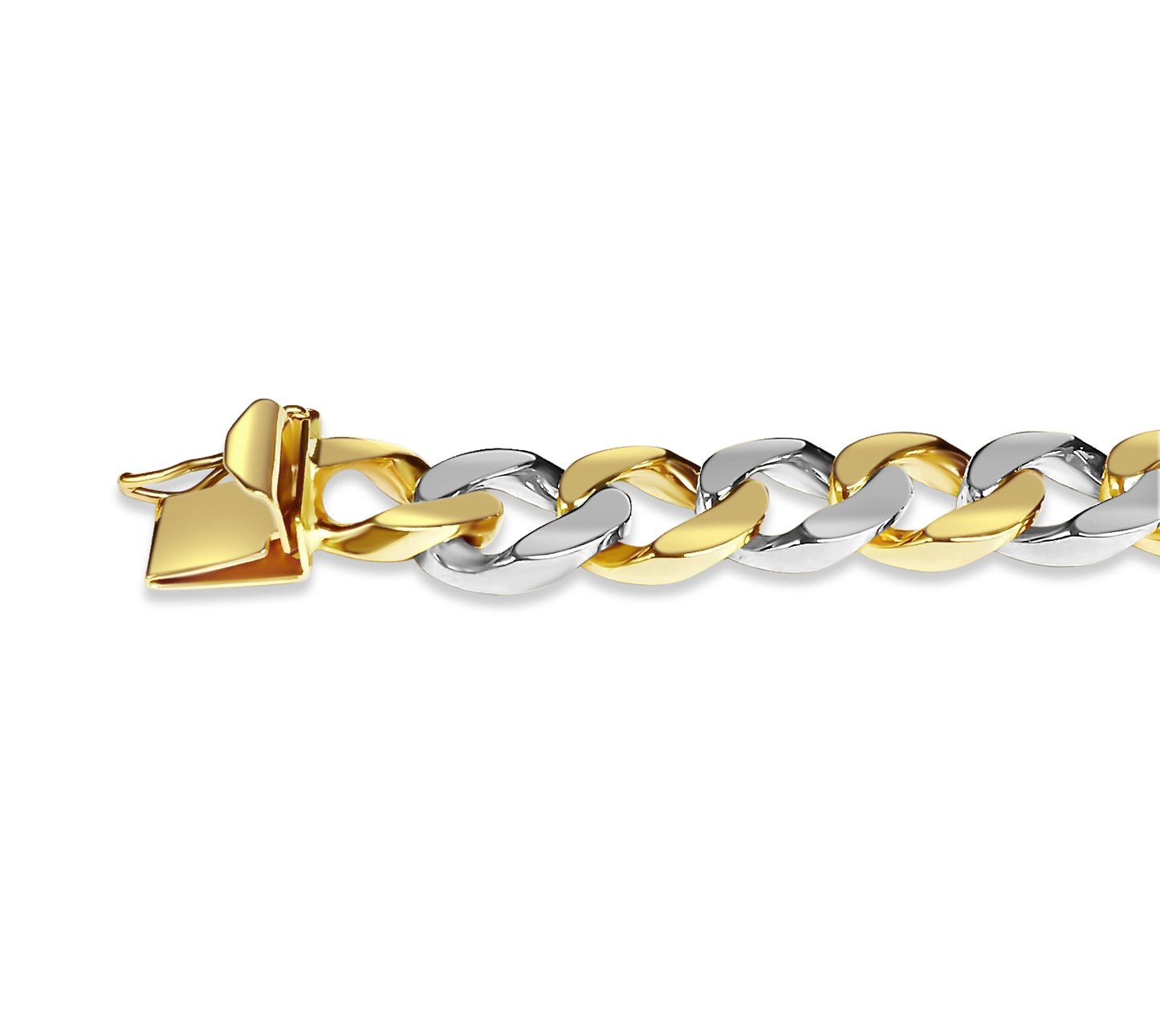 Curb Solid White/Yellow/Rose Gold Handmade Bracelet , 9mm, 6.5-10 Inch