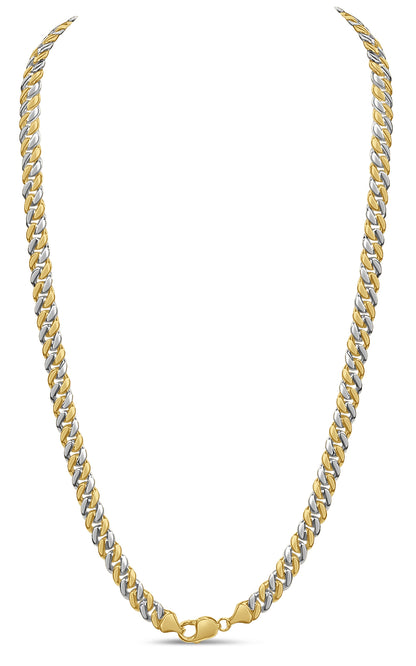 Miami Cuban Solid White/Yellow/Rose Gold Handmade Necklace , 7mm, 16-30 Inch