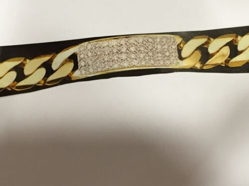 Diamond ID Curb Solid White/Yellow/Rose Gold Handmade Bracelet , 16mm, 6.5-10 Inch