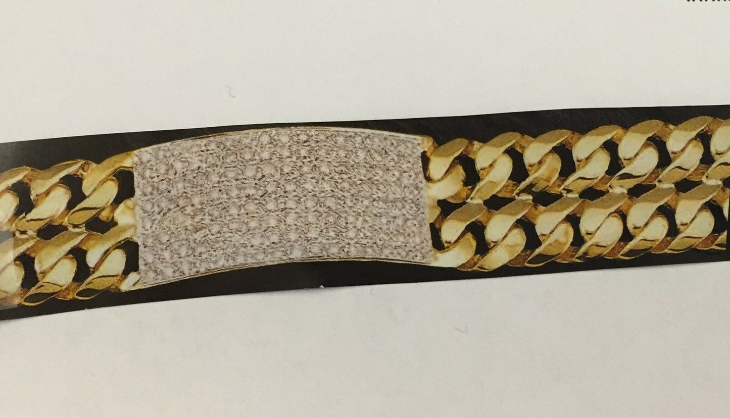 Diamond ID Curb Solid White/Yellow/Rose Gold Handmade Bracelet , 21mm, 6.5-10 Inch