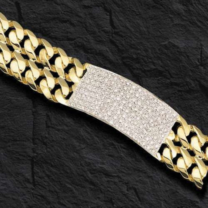 Diamond ID Curb Solid White/Yellow/Rose Gold Handmade Bracelet , 21mm, 6.5-10 Inch