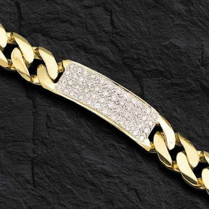 Diamond ID Curb Solid White/Yellow/Rose Gold Handmade Bracelet , 16mm, 6.5-10 Inch