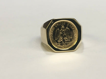 Fancy Solid White/Yellow/Rose Gold Handmade Coin Ring , Dos Pesos Coin ,