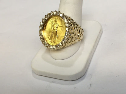 Diamond Nugget Solid White/Yellow/Rose Gold Handmade Coin Ring , 1/4oz Coin ,