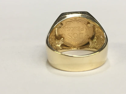 Fancy Solid White/Yellow/Rose Gold Handmade Coin Ring , Dos Pesos Coin ,