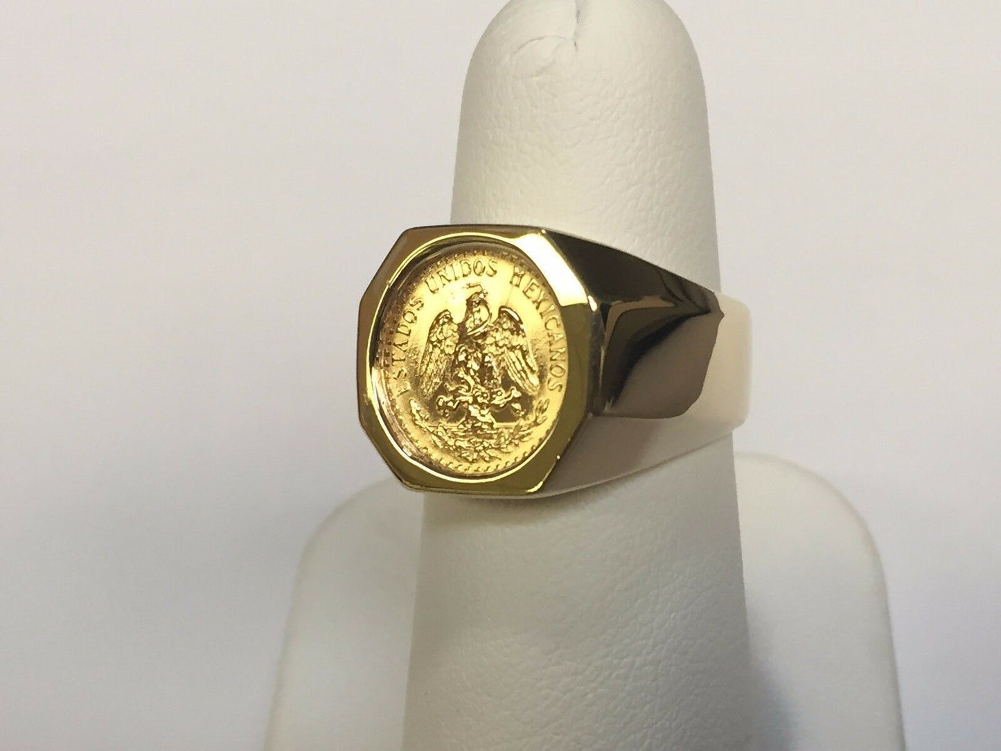 Fancy Solid White/Yellow/Rose Gold Handmade Coin Ring , Dos Pesos Coin ,