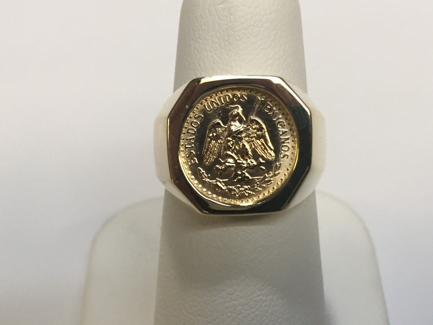 Fancy Solid White/Yellow/Rose Gold Handmade Coin Ring , Dos Pesos Coin ,