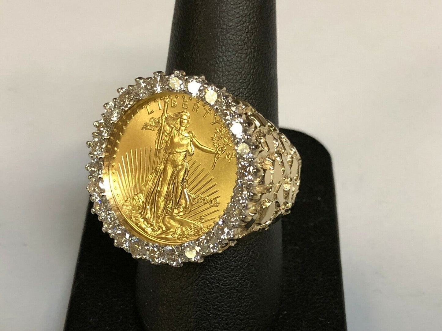 Diamond Nugget Solid White/Yellow/Rose Gold Handmade Coin Ring , 1/4oz Coin ,