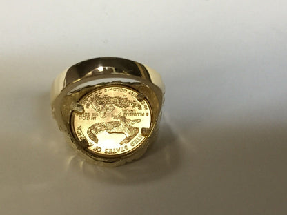 Nugget Solid White/Yellow/Rose Gold Handmade Coin Ring , 1/10oz Coin ,