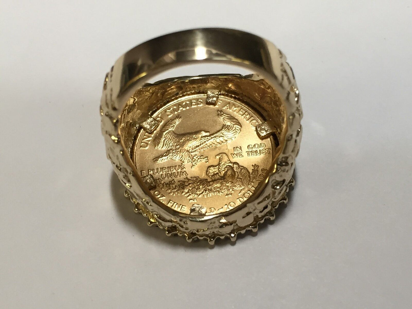 Diamond Nugget Solid White/Yellow/Rose Gold Handmade Coin Ring , 1/4oz Coin ,